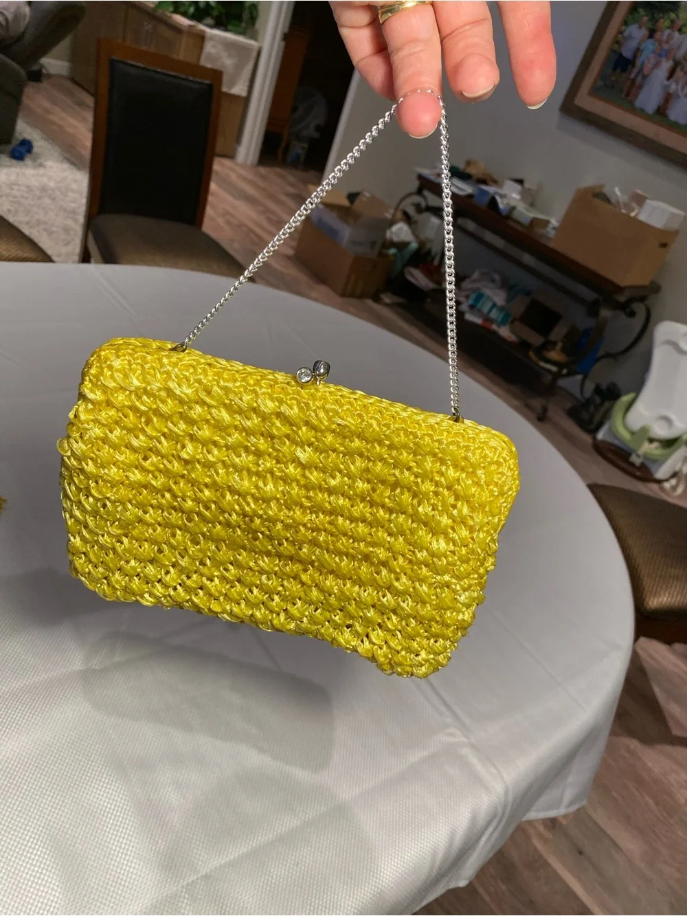 Vintage Yellow Woven Shoulder Bag by Snassee made in Japan w/chain handle